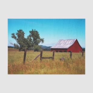 Red Barn With Shiny Roof Amid Fall Grass Field Tissue Paper