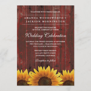 Red Barn Wood Rustic Sunflower Invitations de mari