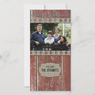Red Barn Wood Silver Country Photo Christmas Card