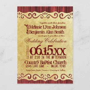 Red Barn Wood Vintage Paper Wedding Invitations