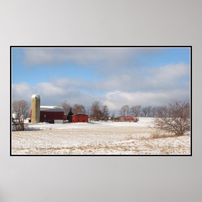 Red Barns in Winter Poster (Front)