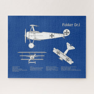 Red Baron Fokker Dr.1 - Airplane Blueprint ABD Jigsaw Puzzle