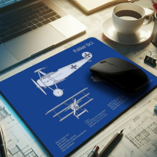 Red Baron Fokker Dr.1 - Airplane Blueprint ABD Mouse Pad