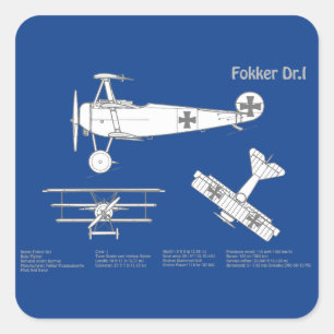 Red Baron Fokker Dr.1 - Airplane Blueprint ABD Square Sticker