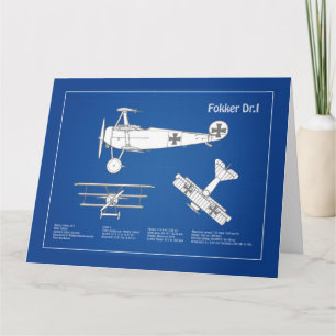 Red Baron Fokker Dr.1 - Airplane Blueprint ABD Thank You Card