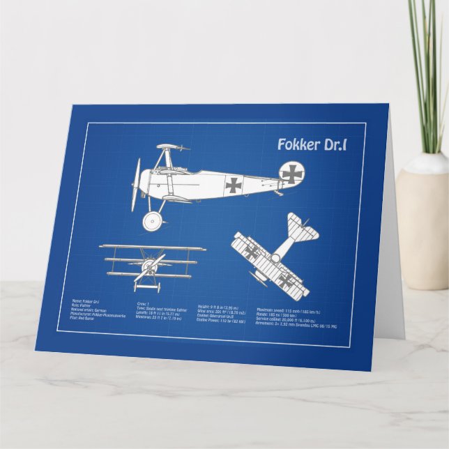 Red Baron Fokker Dr.1 - Airplane Blueprint ABD Thank You Card (Front)