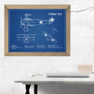 Red Baron Fokker Dr.1 - Airplane Blueprint AD Photo Print