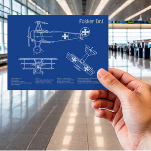 Red Baron Fokker Dr.1 - Airplane Blueprint AD Postcard