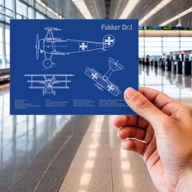 Red Baron Fokker Dr.1 - Airplane Blueprint AD Postcard (Creator Uploaded)