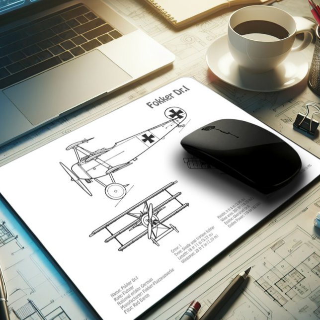 Red Baron Fokker Dr.1 - Airplane Blueprint BD Mouse Pad (Creator Uploaded)