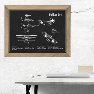 Red Baron Fokker Dr.1 - Airplane Blueprint PD Photo Print