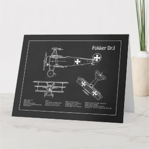 Red Baron Fokker Dr.1 - Airplane Blueprint PD Thank You Card