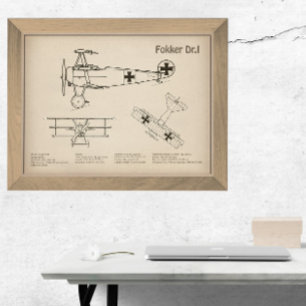 Red Baron Fokker Dr.1 - Airplane Blueprint SD Photo Print