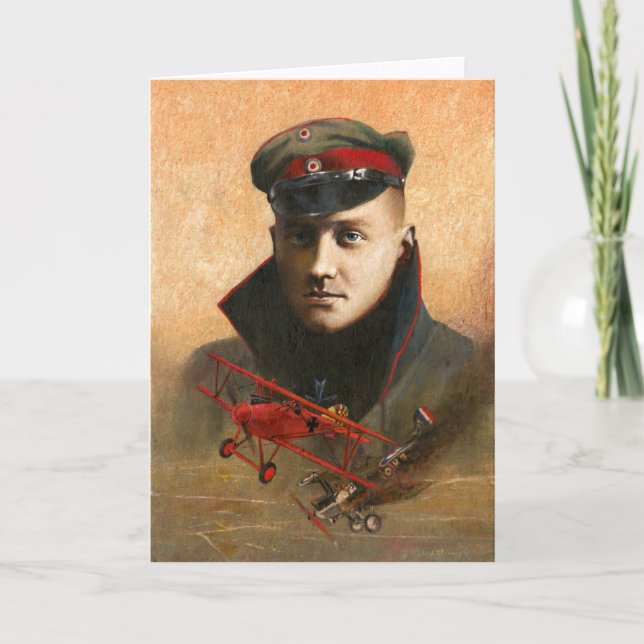 Red Baron Portrait Greetings Card (Front)