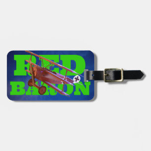 Red Baron Triplane & Green Text Luggage Tag