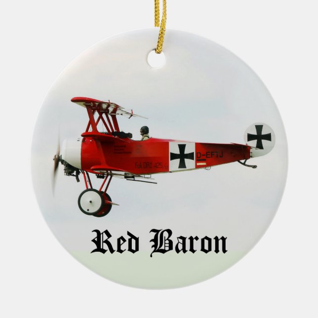 Red Baron's World War I Fokker Triplane Ceramic Ornament (Front)