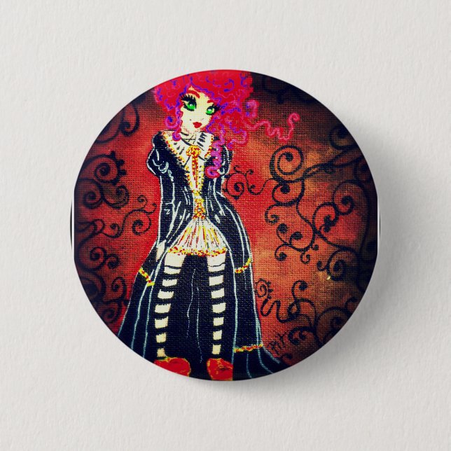 red baroque 2 inch round button (Front)