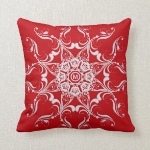 Red baroque Mandala design. Throw Pillow