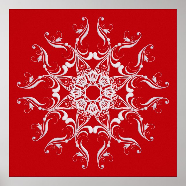 Red Baroque Style Snowflake Poster (Front)