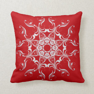 Red Baroque Style Snowflake Throw Pillow