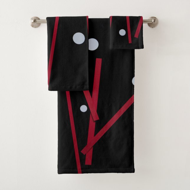 Red bars, white dots bath towel set (Insitu)