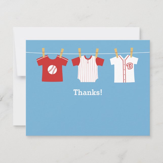 Red Baseball baby boy shower Merci Note Cartes (Devant)