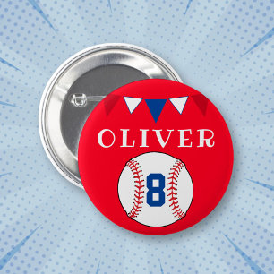 Red Baseball Ball Bunting Flags Kids Birthday 2 Inch Round Button