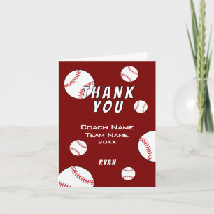 Red Baseball Ball Thank you Coach Card