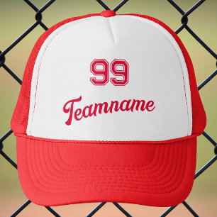 Red Baseball Custom Player Number & Team Name Trucker Hat