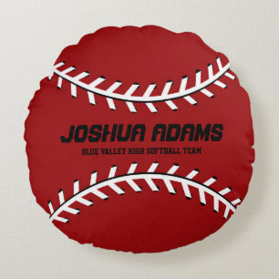 Red Baseball Games Équipe sportive Coussin rond