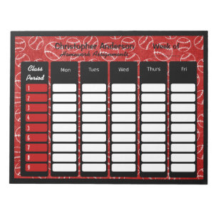 Red Baseball Personalized School Homework Notepad