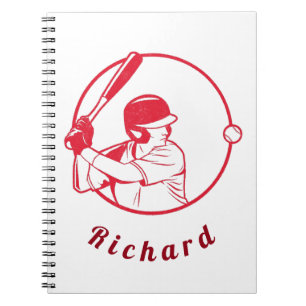 Red Baseball Player Coach Athlete Custom Name Cool Notebook