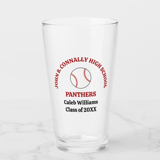 Red Baseball Player Personalized Team Glass (Front)