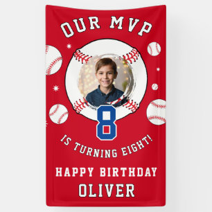Red Baseball Themed Kids Birthday Photo Banner