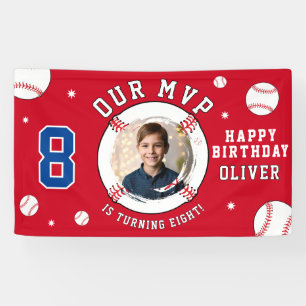 Red Baseball Themed Kids Birthday Photo Banner