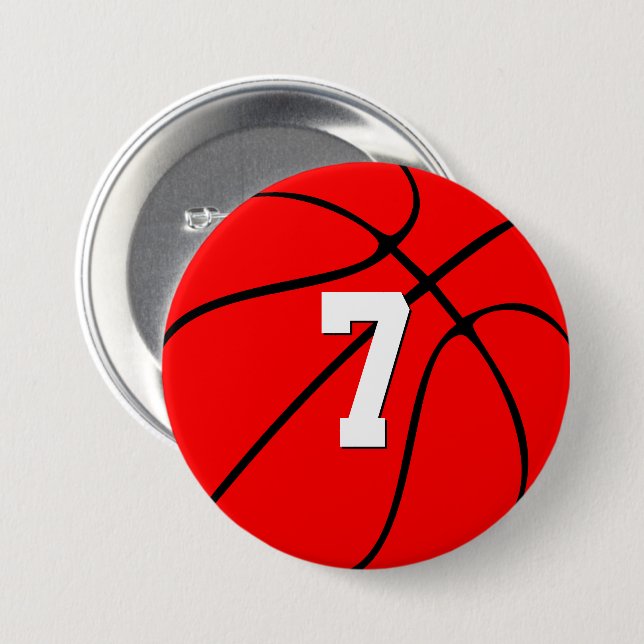 Red Basketball Custom Player Jersey Number Sports 3 Inch Round Button (Front & Back)