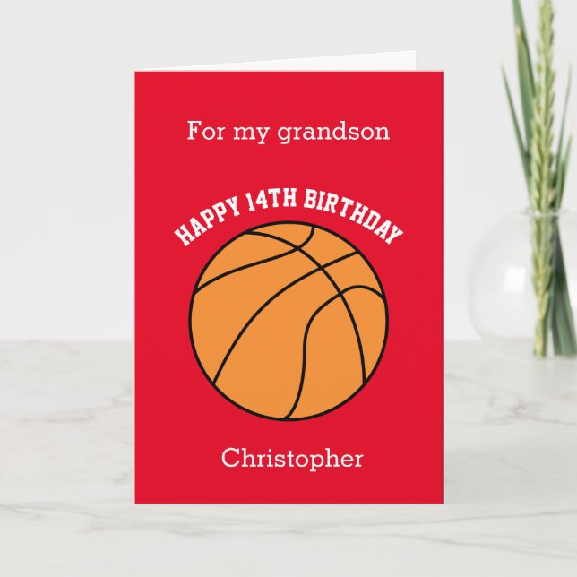 Red Basketball Sport 14e carte d'anniversaire (Devant)