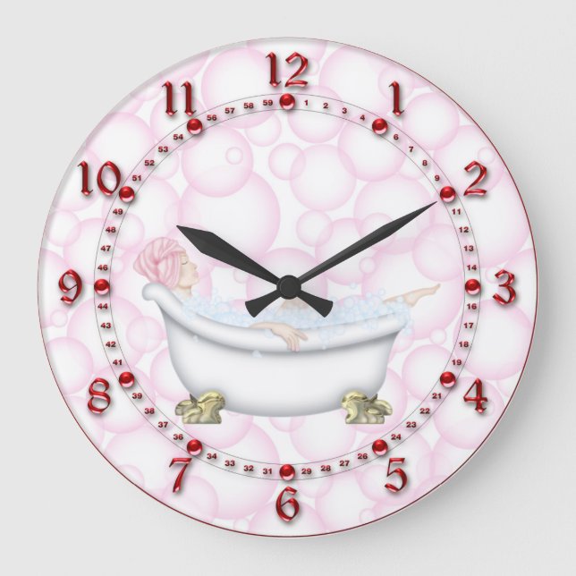 Red Bathroom Bubbles Large Clock (Front)