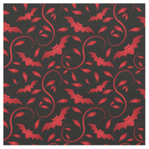 Red bats and leaves pattern fabric