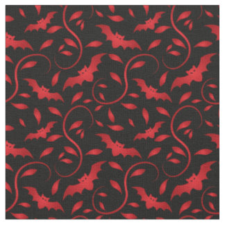 Red bats and leaves pattern fabric