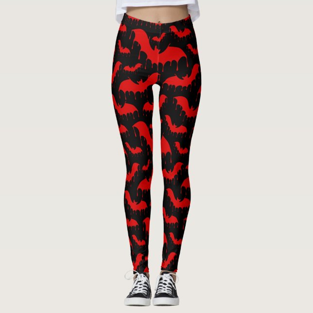 Red Bats Moth Nu Goth Gothic Alternative Leggings (Front)