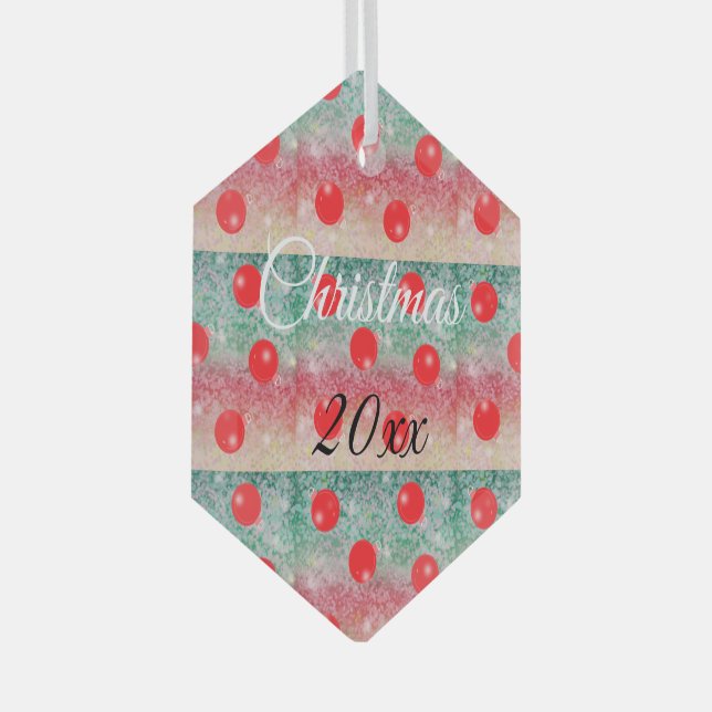 Red Bauble Christmas Design Glass Ornament (Front Right)