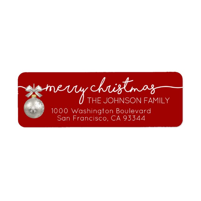 Red Bauble Merry Christmas Return Address (Front)