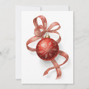 Red Bauble Ornament Gold Snowflake Ribbon Holiday Card