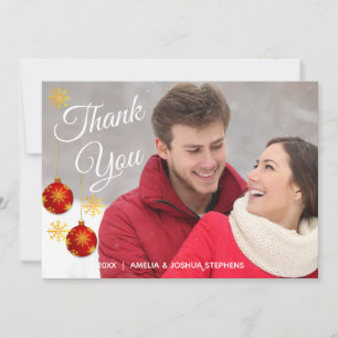 Red Bauble Photo Holiday Wedding Thank You