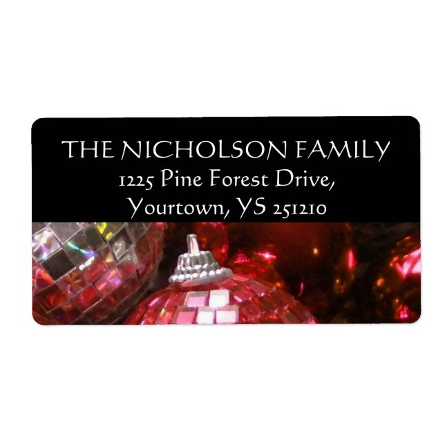 Red Baubles address label black (Front)
