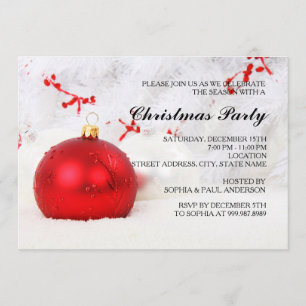 Red Baubles Chrismas Party Invitation