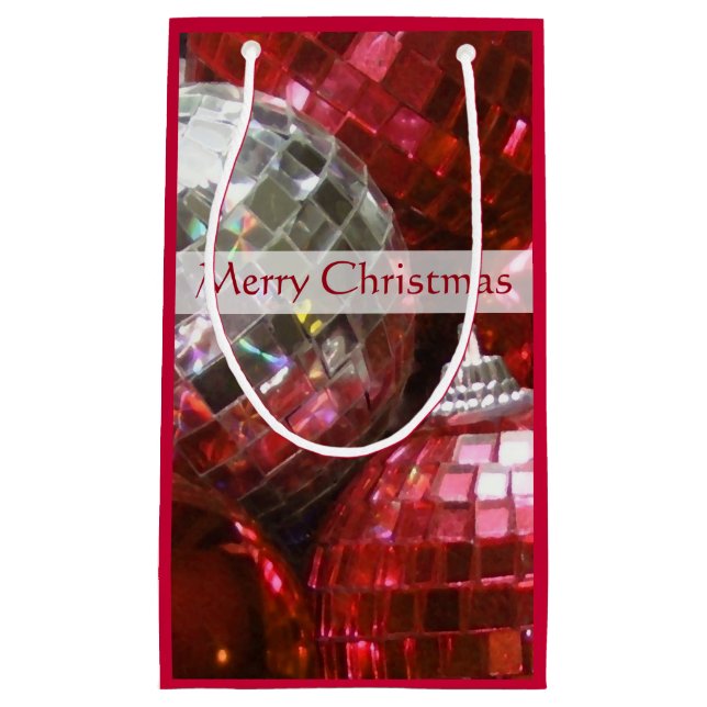 Red Baubles Joyeux sac cadeau de Noël petit (Devant)