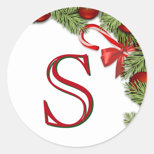 Red Baubles Pine Leaves Christmas Envelope Seal (Front)