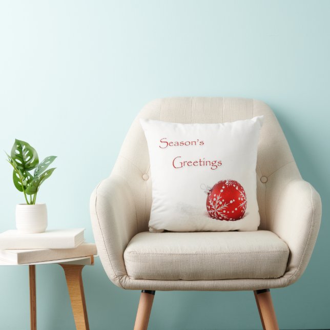 Red Baubles Season's Greetings Throw Pillow (Chair)